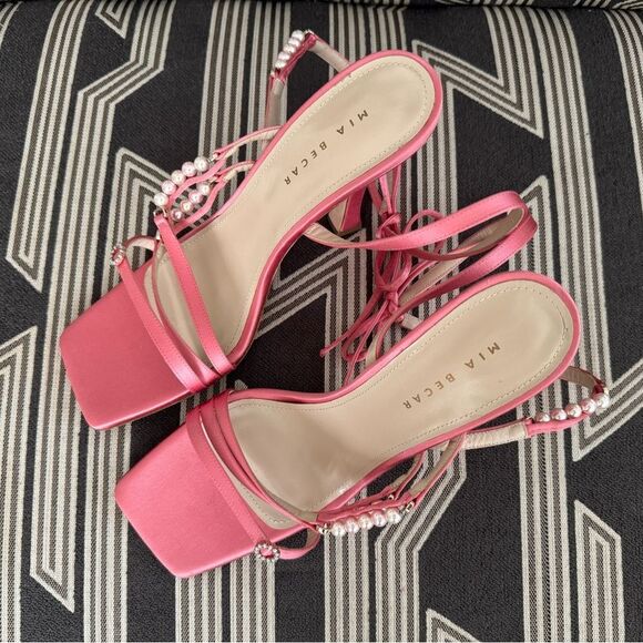 Mia Becar Pink Satin Leather Sandals Size 41/10 - Picture 6 of 16